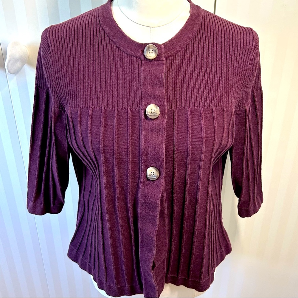 Eddie Bauer burgundy knit ribbed cardigan sweater Size XL